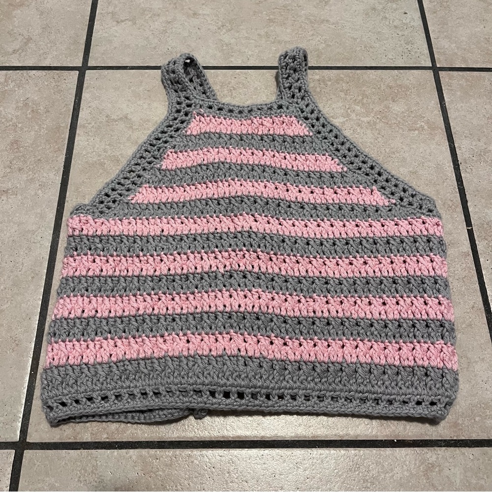 Boho Striped Handmade Crochet Knit Halter Crop Top Shirt Women's One Size